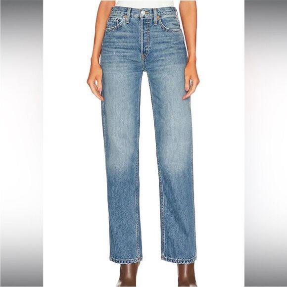 NWT RE/DONE Originals 90's High Rise Loose straight leg Jeans in Blue Haze - Picture 2 of 6